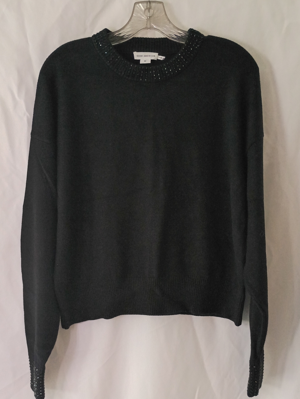 Good American Black Beaded Crewneck Sweater